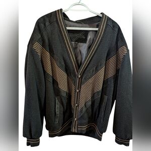 Vintage Black and Brown With Suede Button-Up Double Cardigan